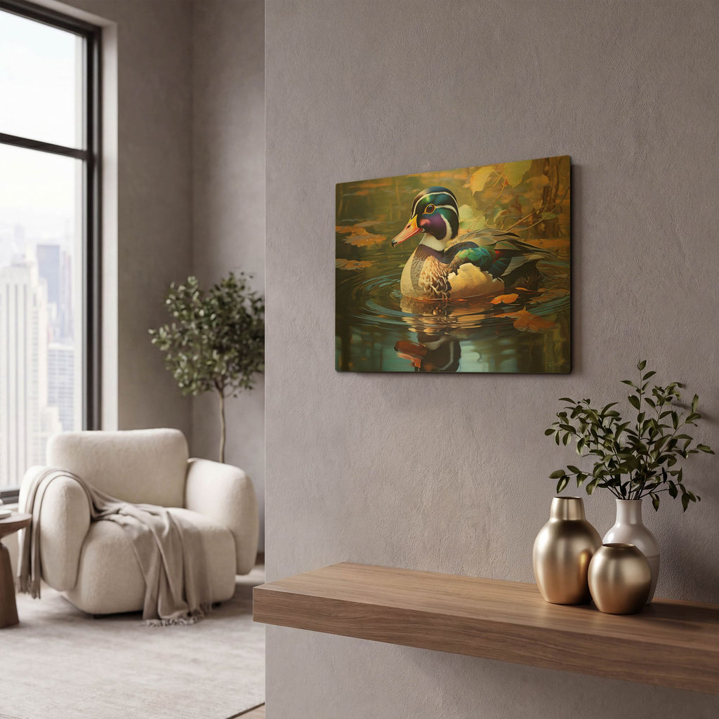 'Duck In The Beige Pond' By Momart Gold Metal Wall Art
