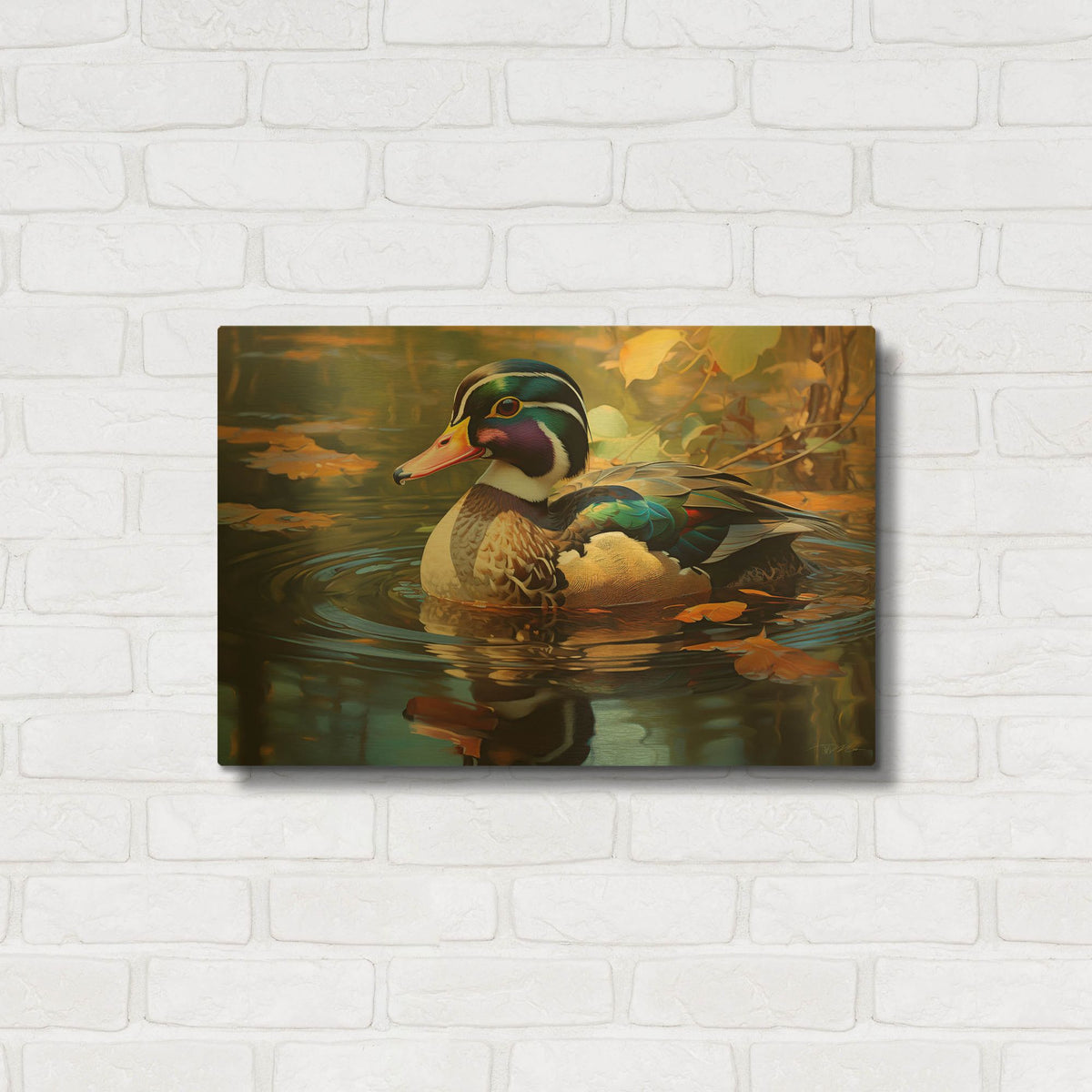 'Duck In The Beige Pond' By Momart Gold Metal Wall Art