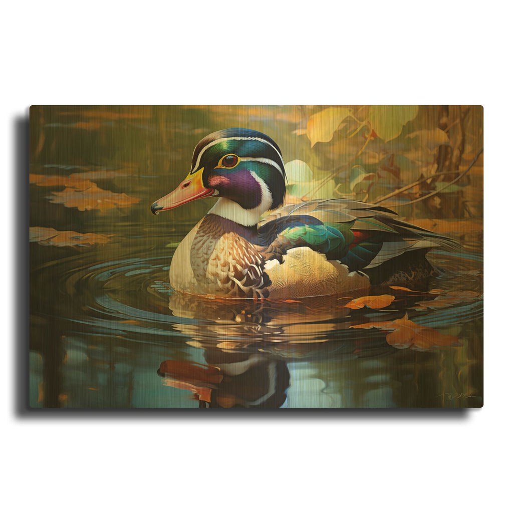 'Duck In The Beige Pond' By Momart Gold Metal Wall Art