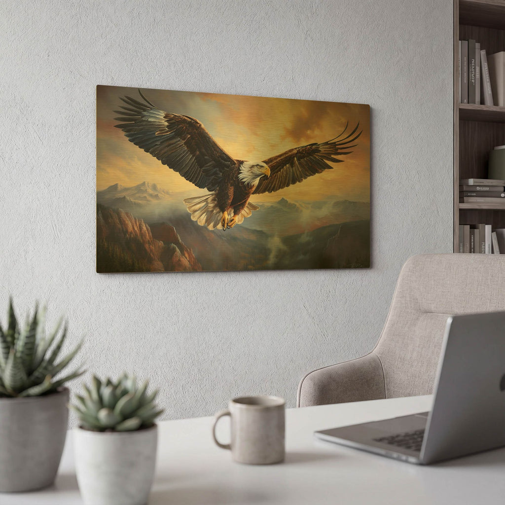 'Eagle Flying 1' By Momart Gold Metal Wall Art