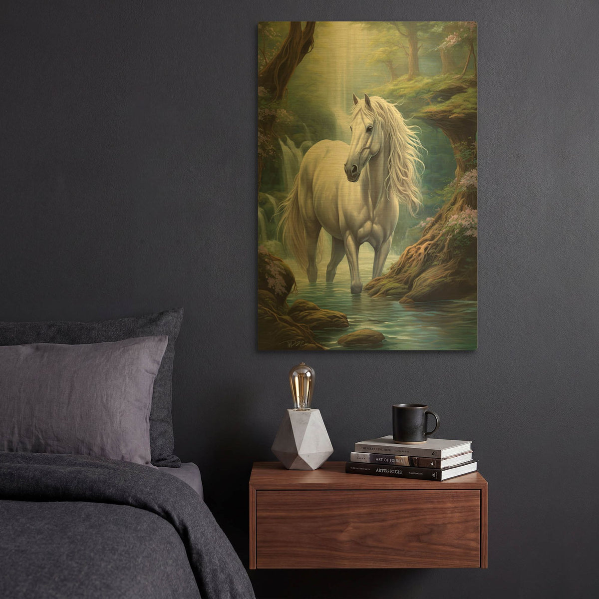 'Fairy White Horse' By Momart Gold Metal Wall Art