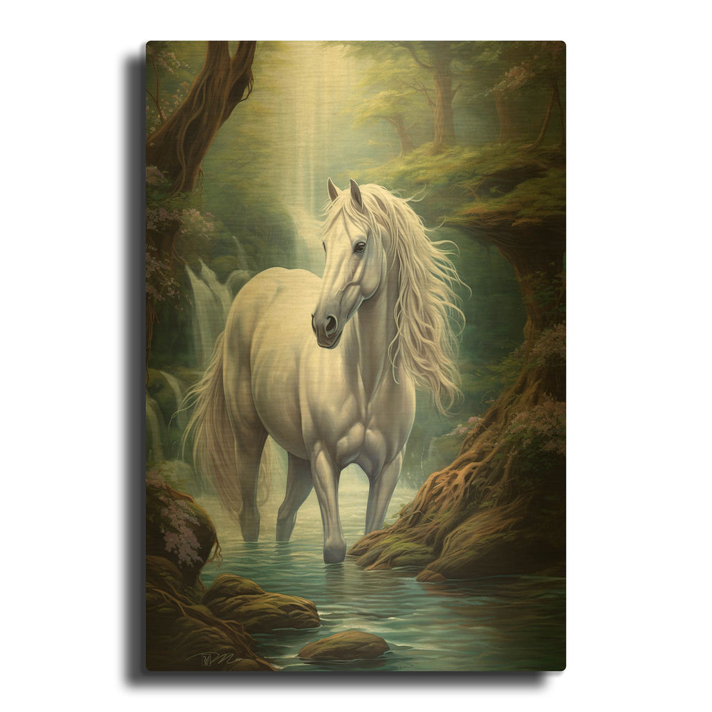 'Fairy White Horse' By Momart Gold Metal Wall Art