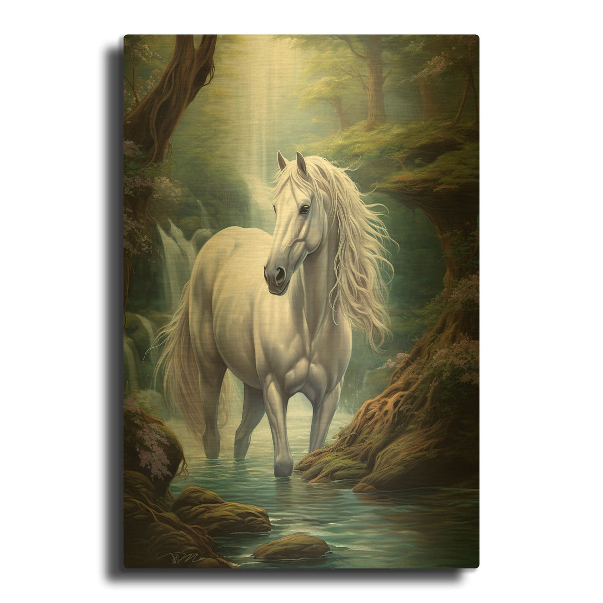 'Fairy White Horse' By Momart Gold Metal Wall Art