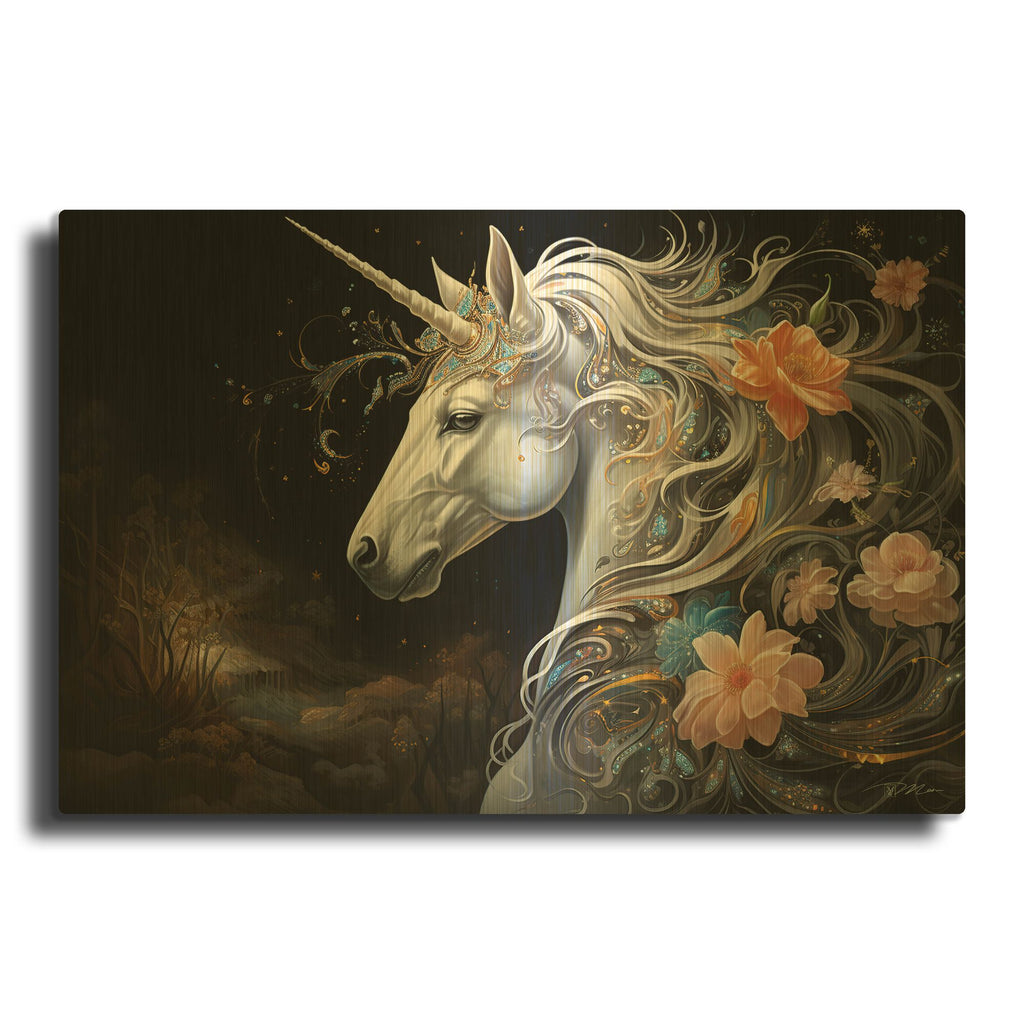 'Fantasy Unicorn 1' By Momart Gold Metal Wall Art