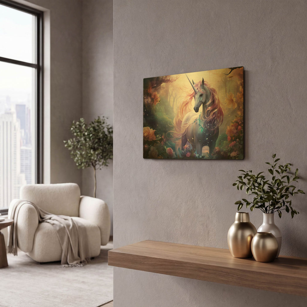 'Fantasy Unicorn 3' By Momart Gold Metal Wall Art