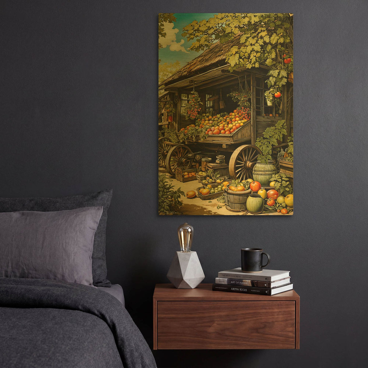 'Farmhouse And Fruit' By Momart Gold Metal Wall Art