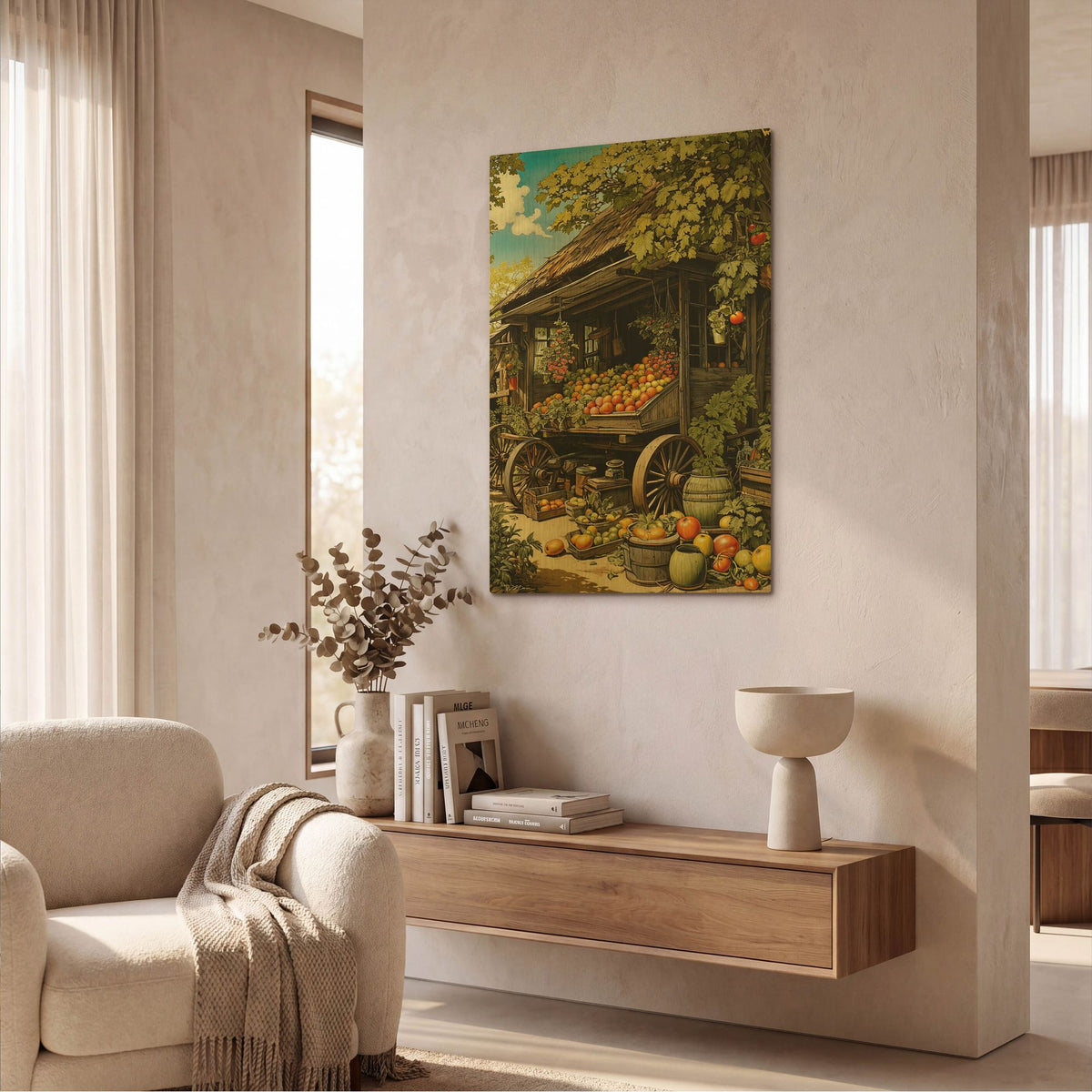 'Farmhouse And Fruit' By Momart Gold Metal Wall Art