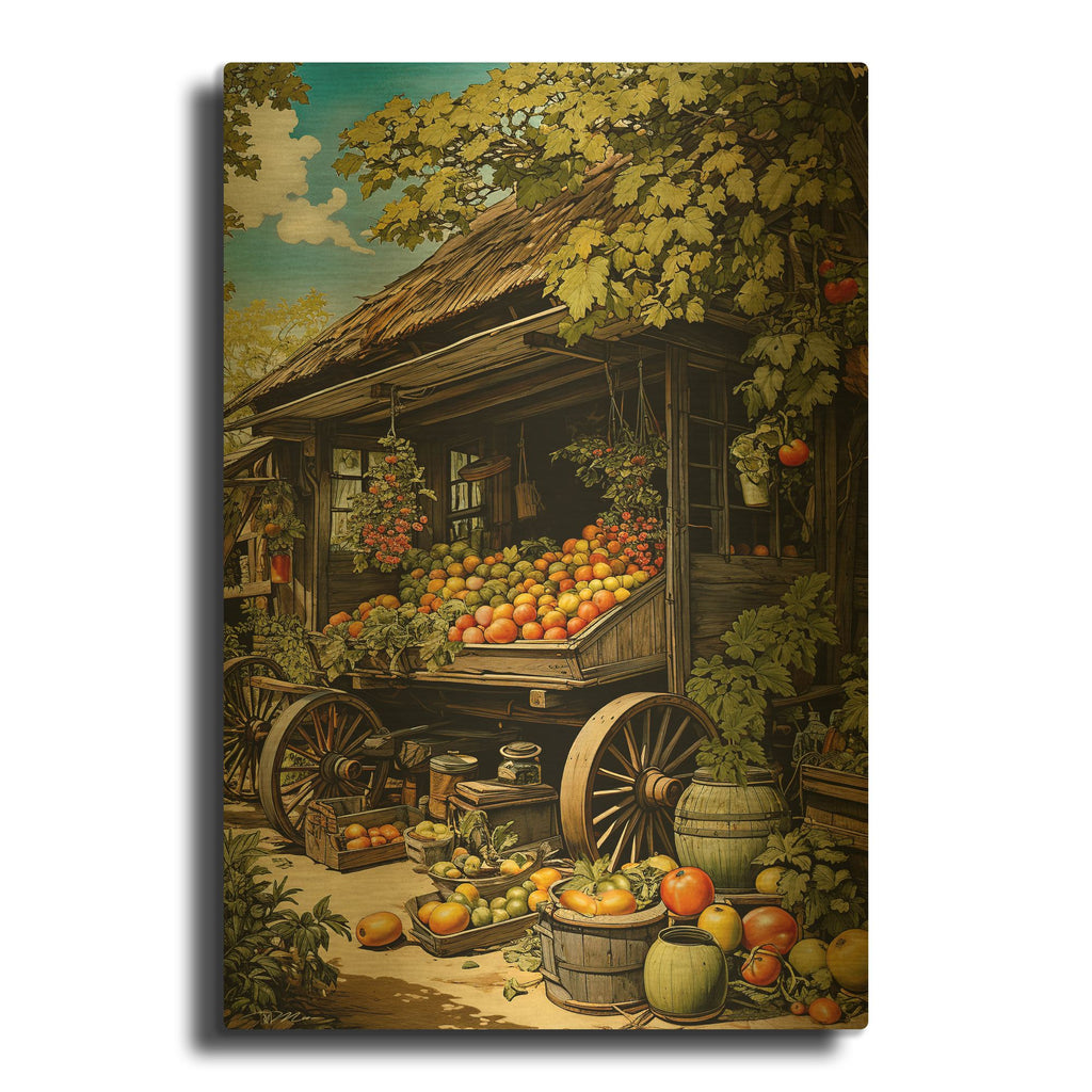 'Farmhouse And Fruit' By Momart Gold Metal Wall Art
