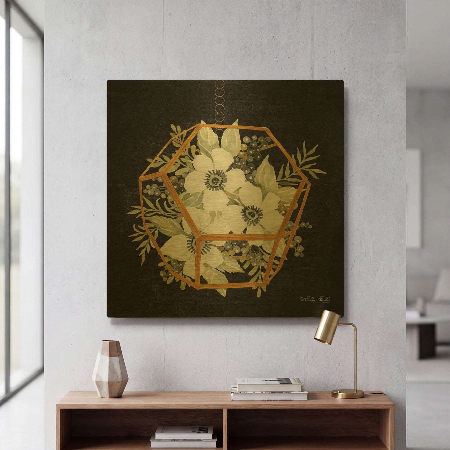 'Gold Geometric Hexagon' By Cindy Jacobs Gold Metal Wall Art