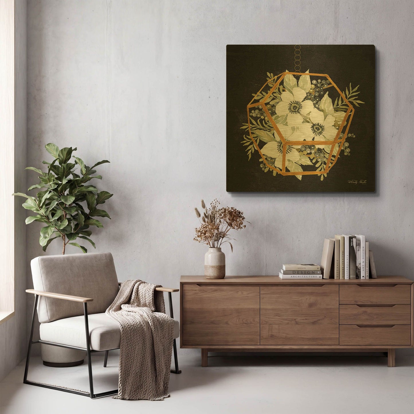 'Gold Geometric Hexagon' By Cindy Jacobs Gold Metal Wall Art