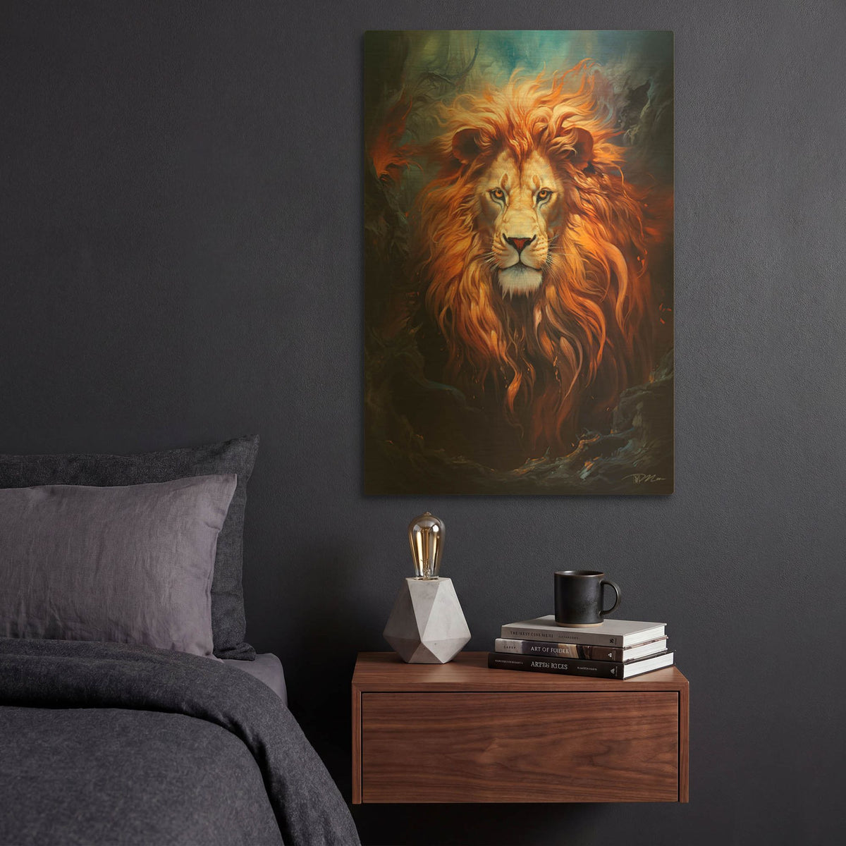 'Fire Lion' By Momart Gold Metal Wall Art
