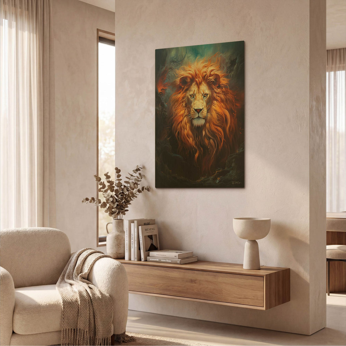 'Fire Lion' By Momart Gold Metal Wall Art