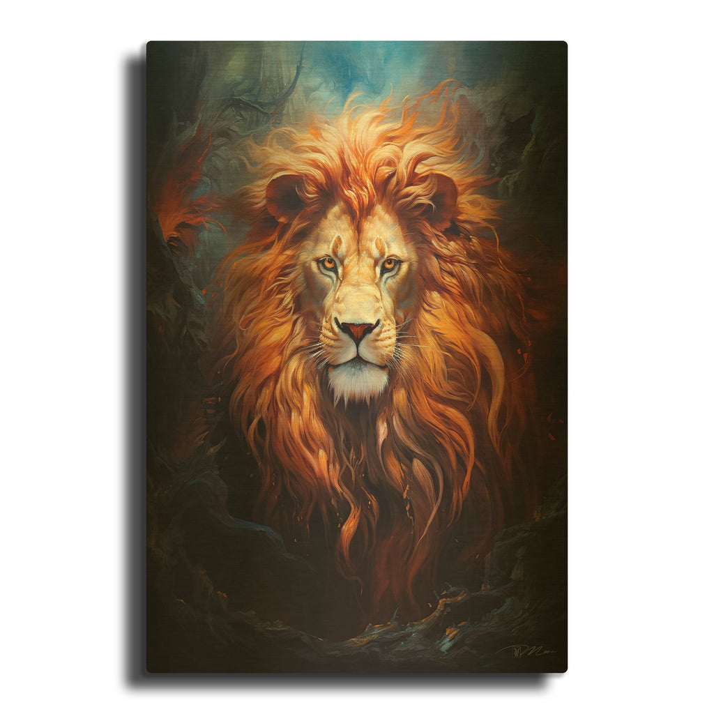 'Fire Lion' By Momart Gold Metal Wall Art