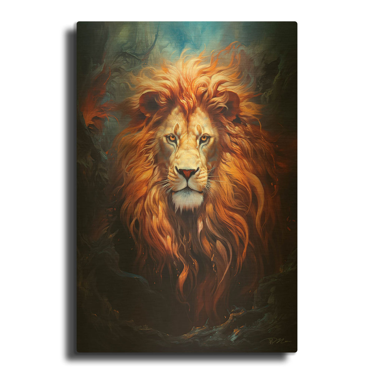 'Fire Lion' By Momart Gold Metal Wall Art