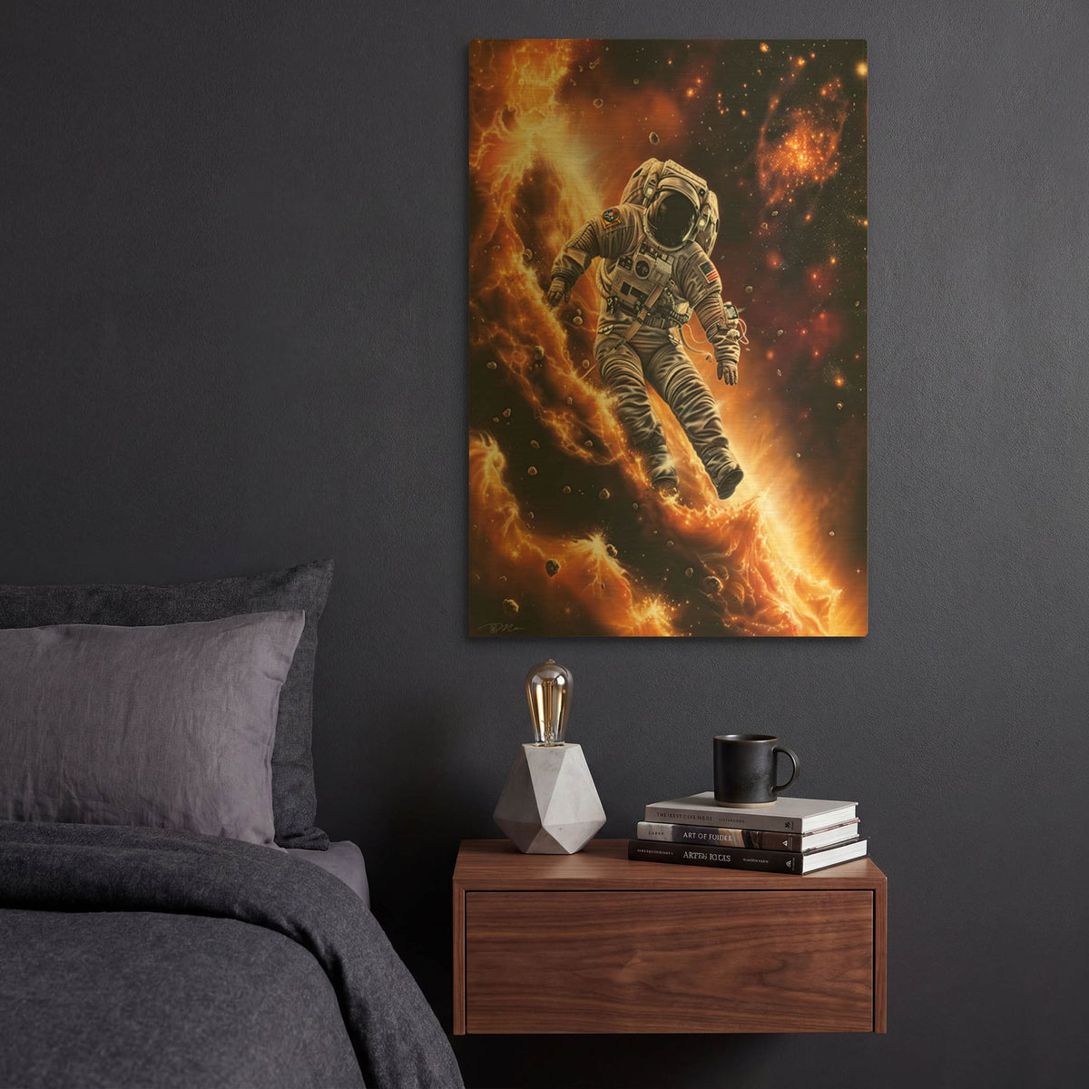 'Fire Space 1' By Momart Gold Metal Wall Art