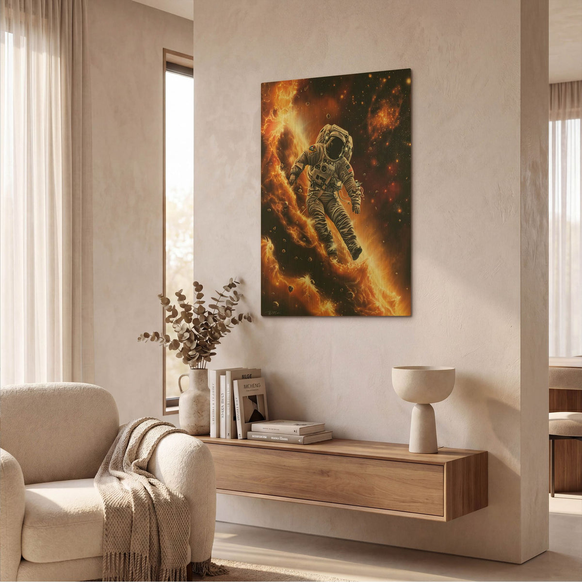'Fire Space 1' By Momart Gold Metal Wall Art