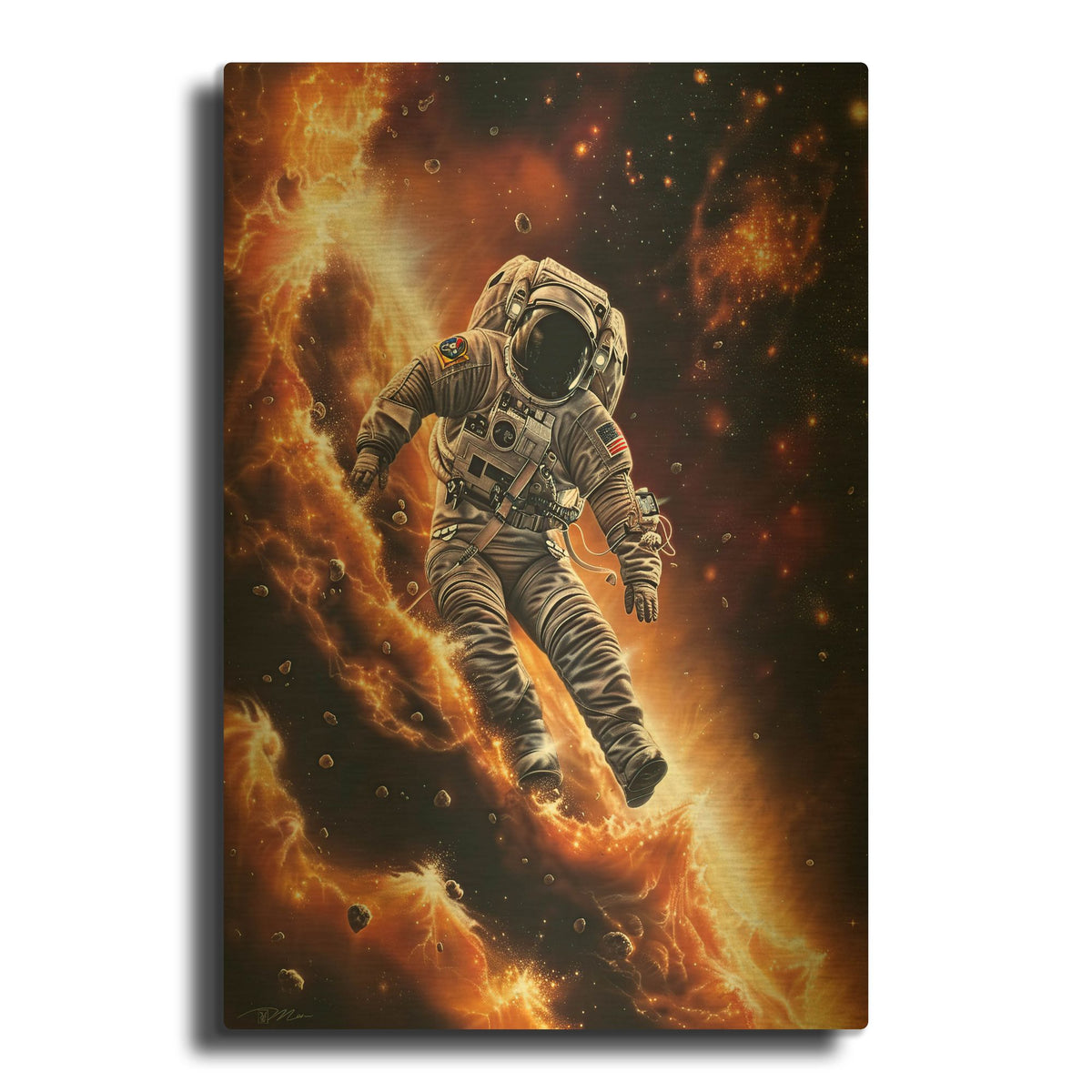 'Fire Space 1' By Momart Gold Metal Wall Art