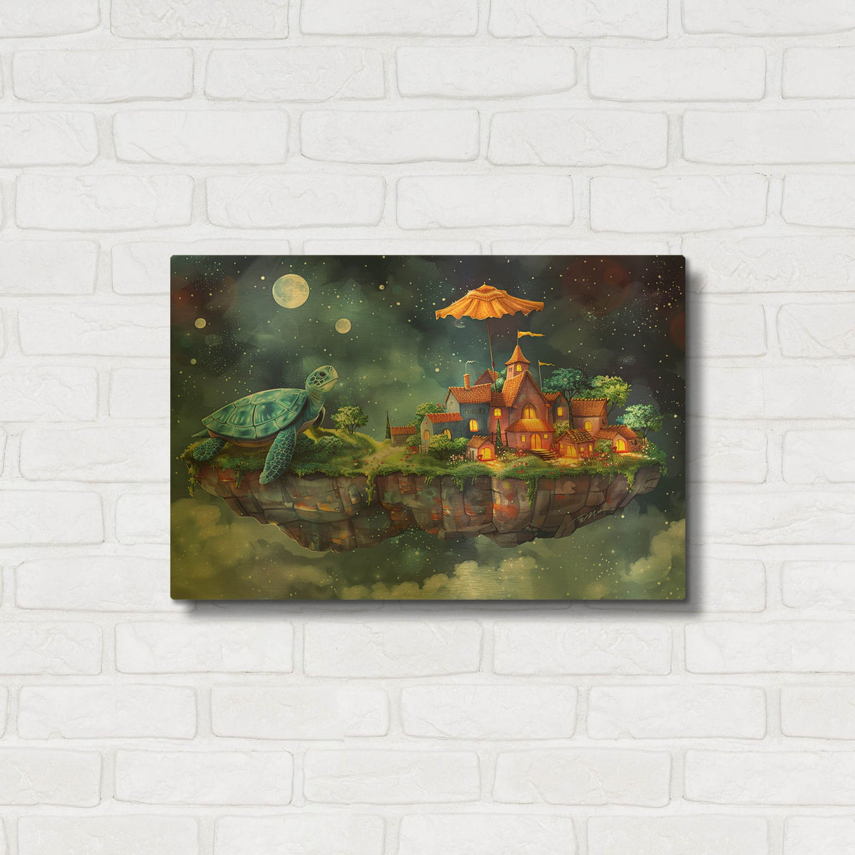 'Floating Island Of Turtles 2' By Momart Gold Metal Wall Art