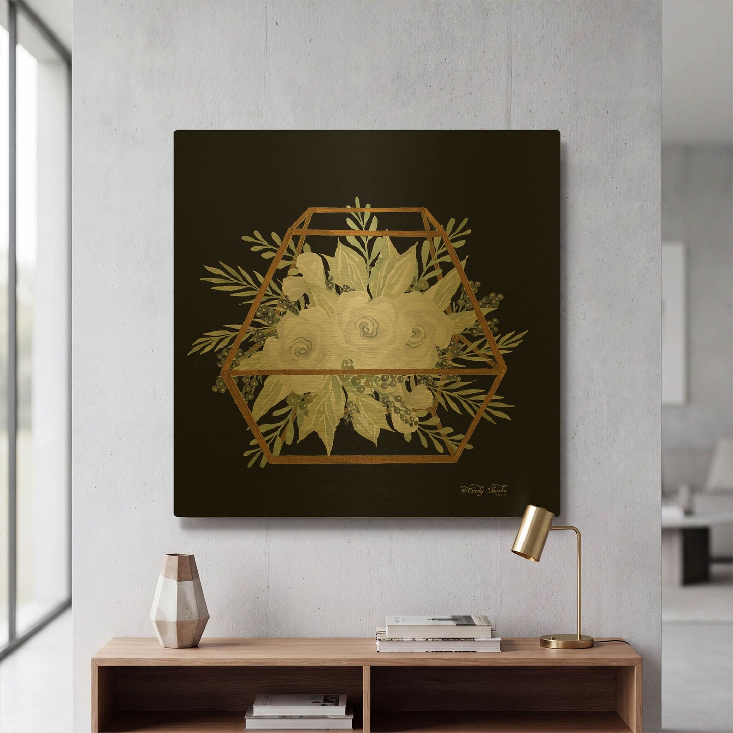'Gold Geometric Polygon' By Cindy Jacobs Gold Metal Wall Art