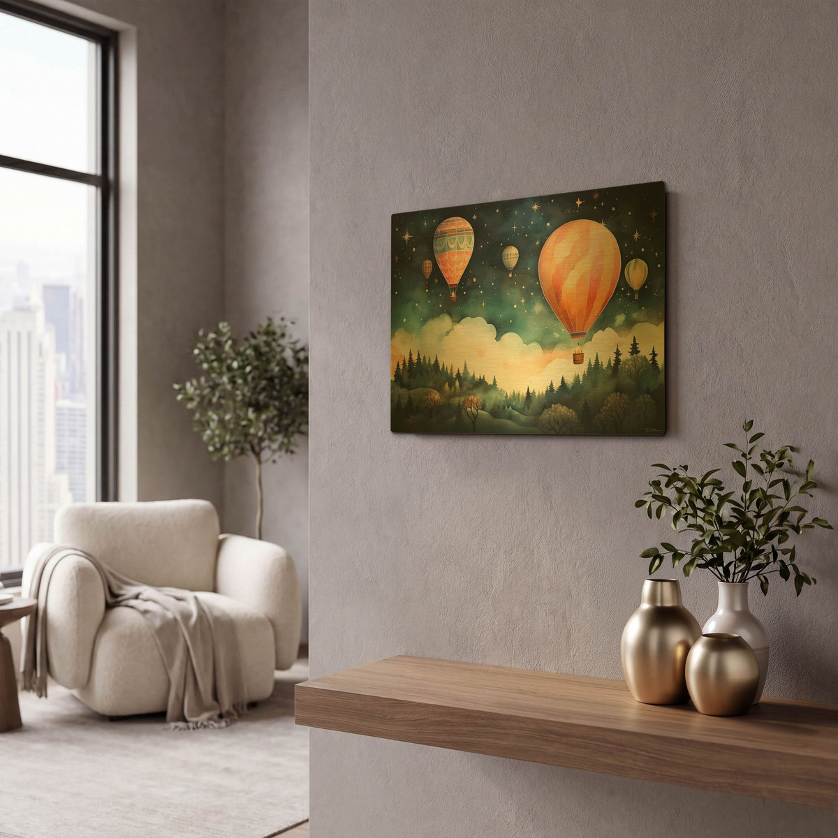 'Flying Balloons' By Momart Gold Metal Wall Art