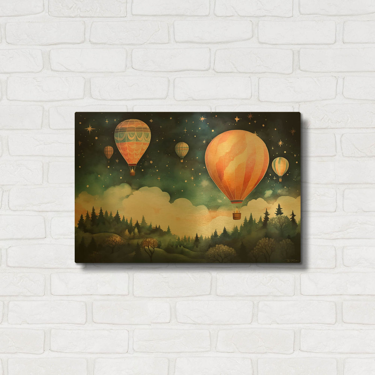 'Flying Balloons' By Momart Gold Metal Wall Art