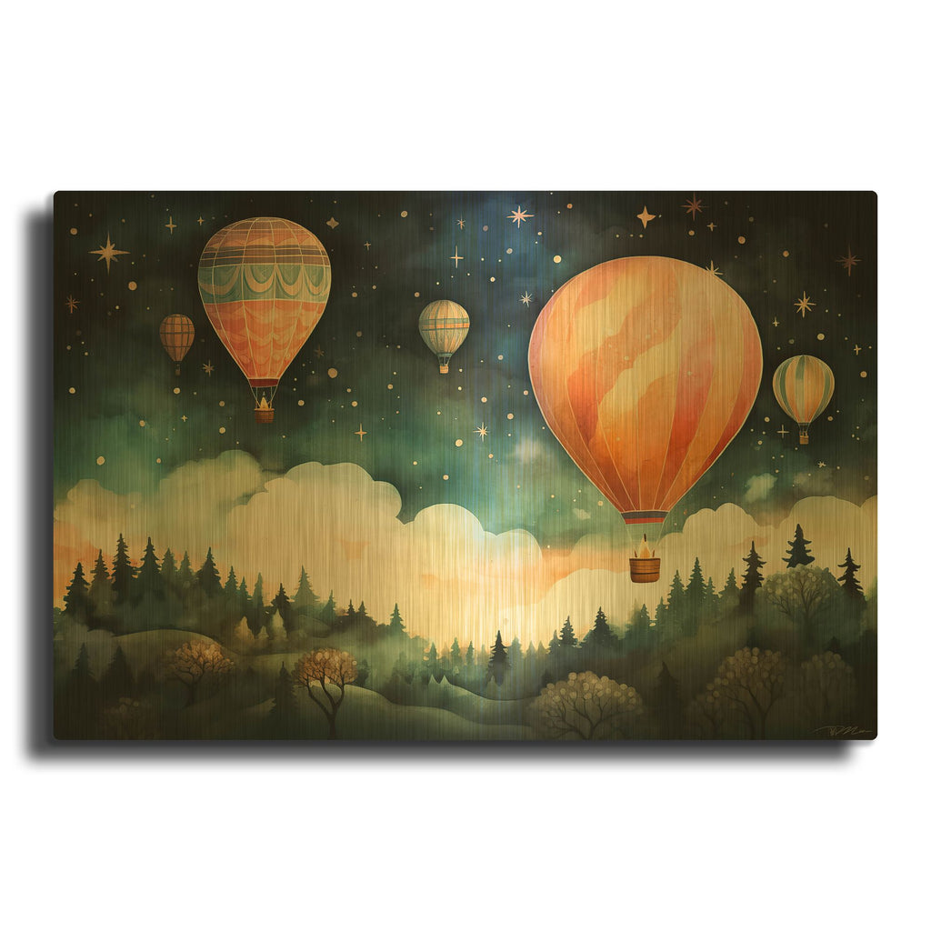 'Flying Balloons' By Momart Gold Metal Wall Art