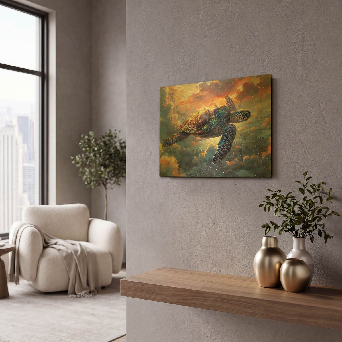 'Flying Turtle' By Momart Gold Metal Wall Art