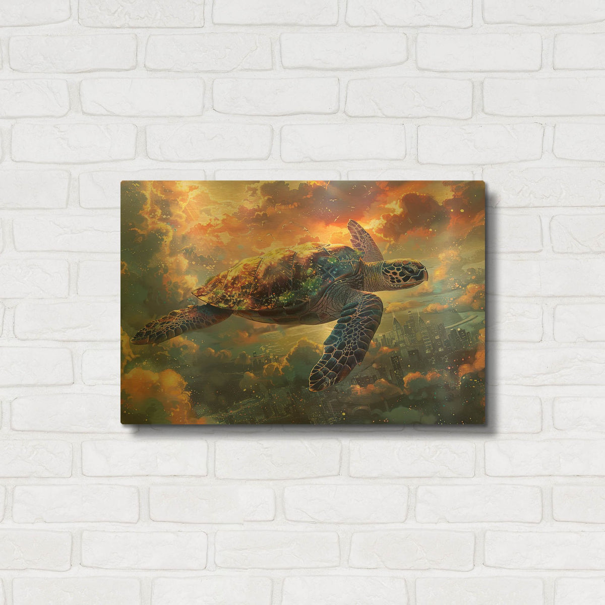 'Flying Turtle' By Momart Gold Metal Wall Art
