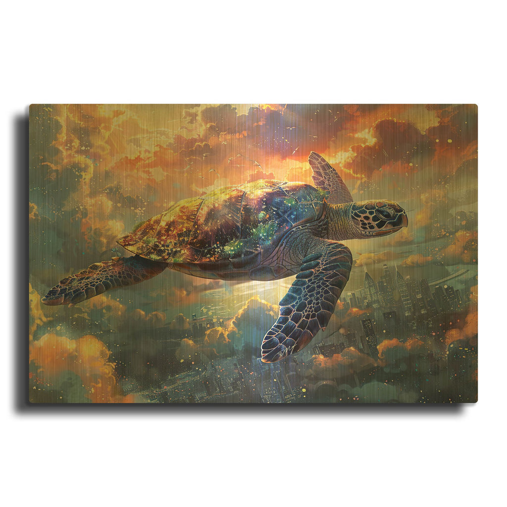 'Flying Turtle' By Momart Gold Metal Wall Art