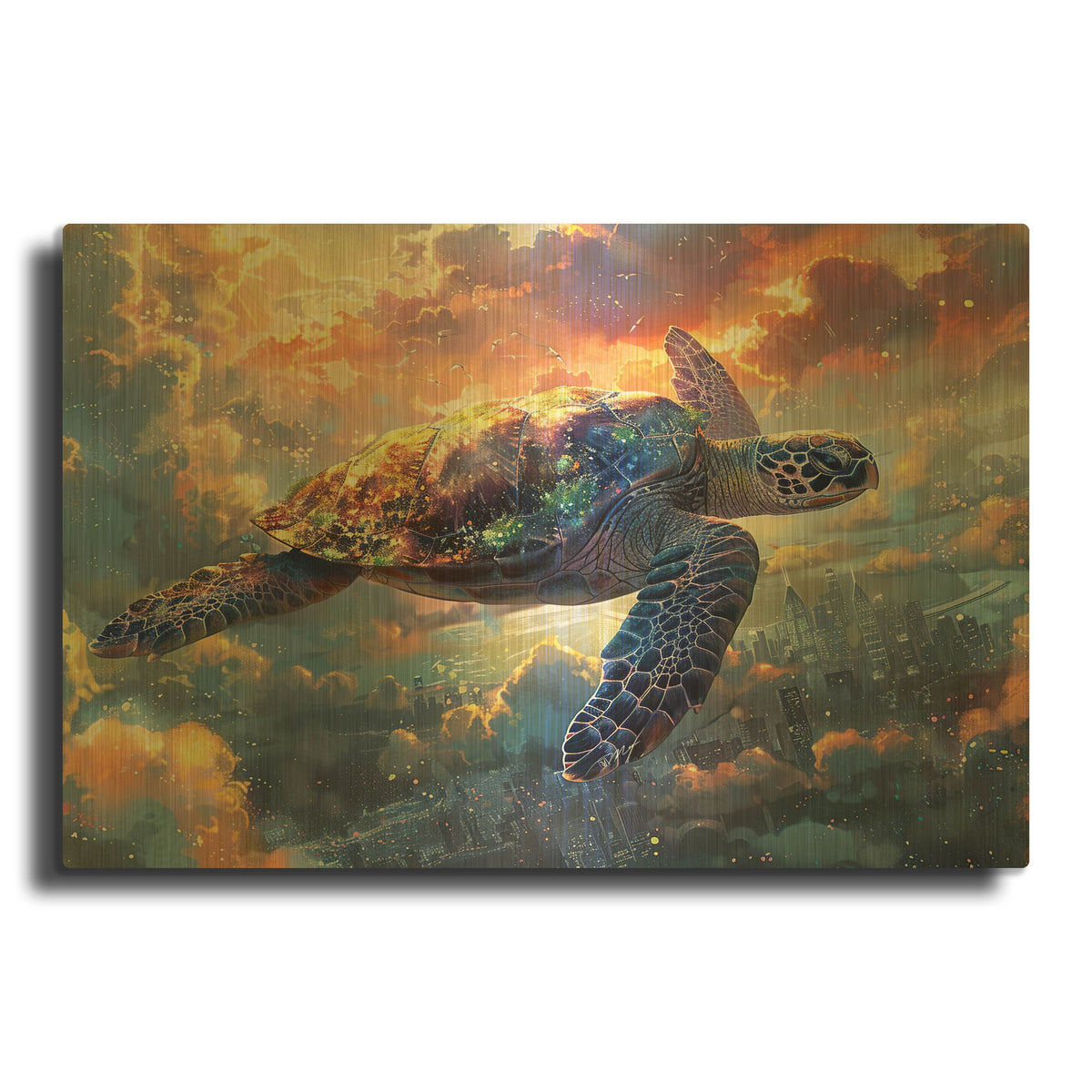 'Flying Turtle' By Momart Gold Metal Wall Art