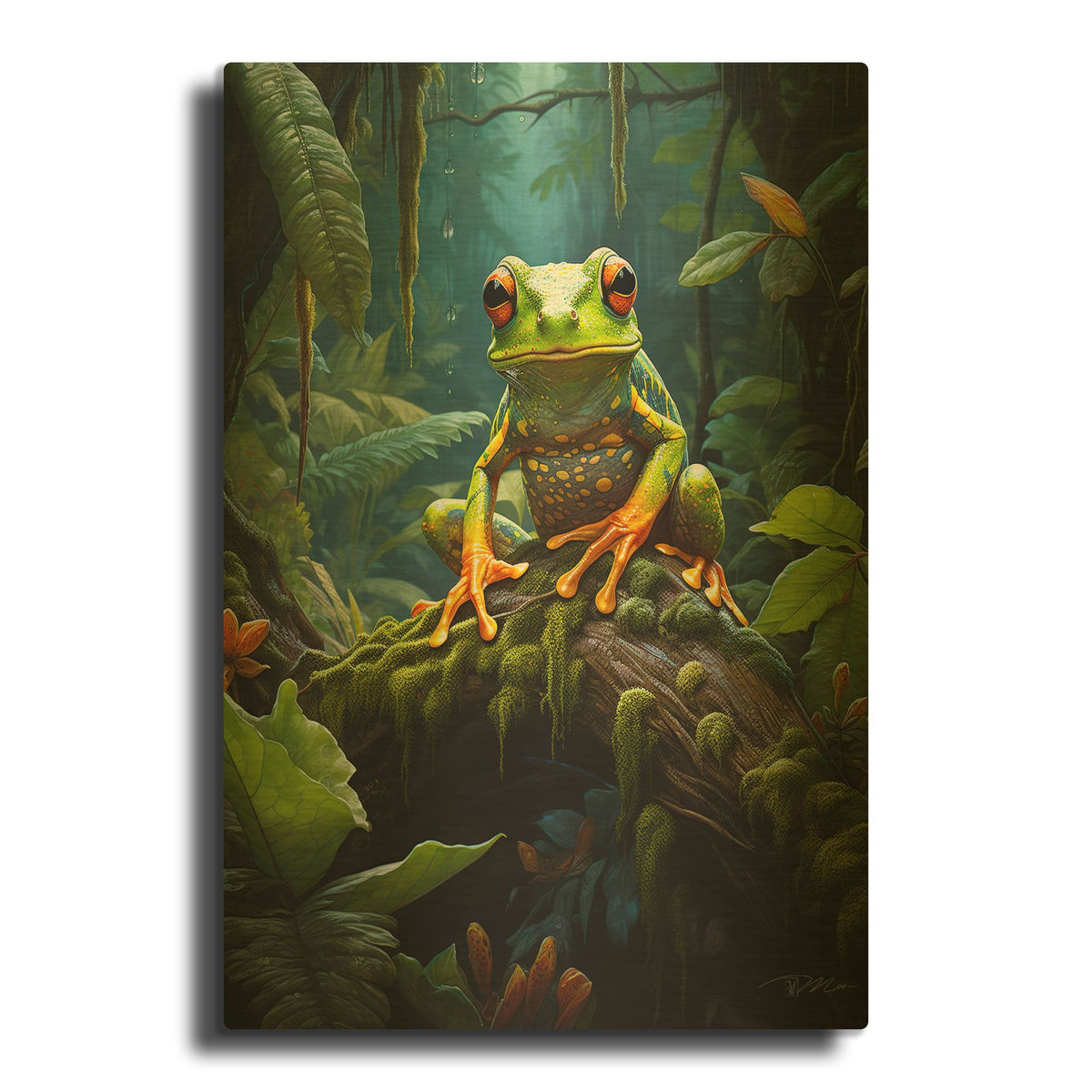 'Frog In The Forest' By Momart Gold Metal Wall Art