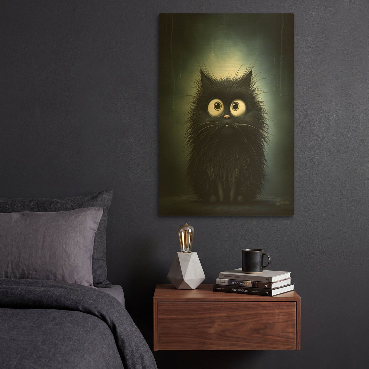 'Funny Black Cat' By Momart Gold Metal Wall Art