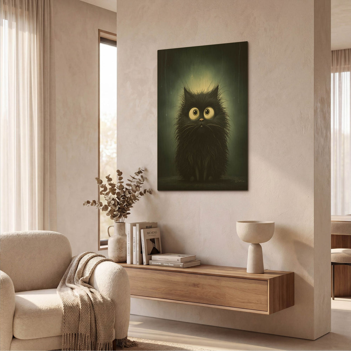 'Funny Black Cat' By Momart Gold Metal Wall Art