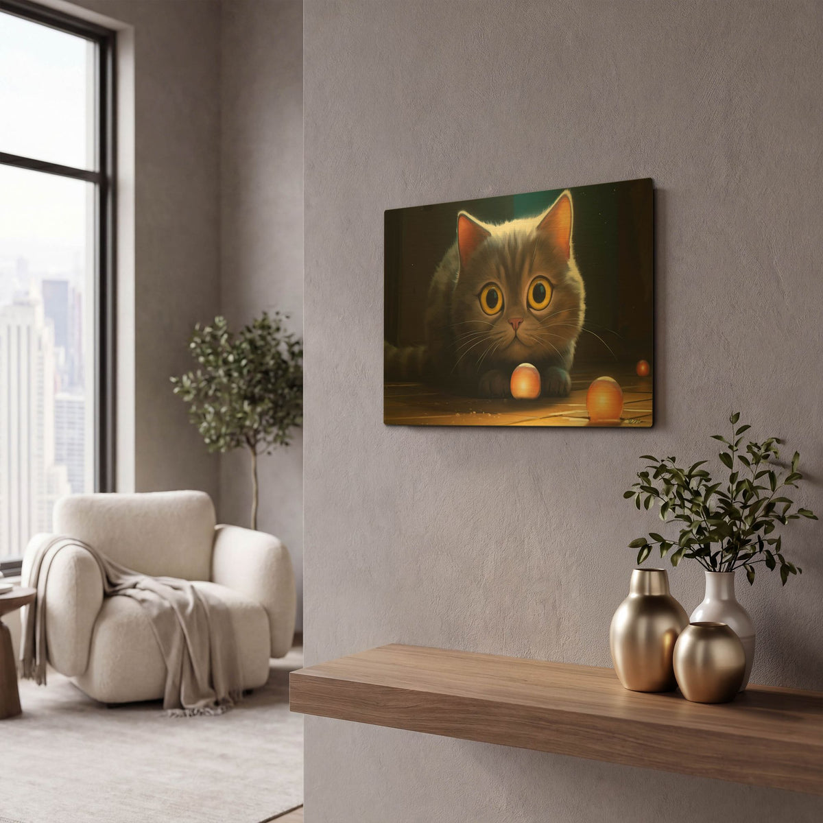 'Gray Cat' By Momart Gold Metal Wall Art