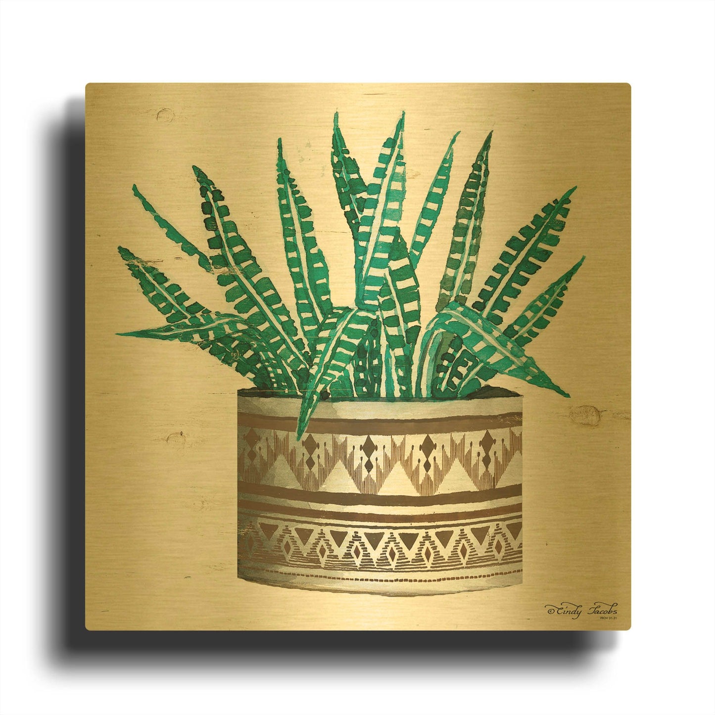 'Mud Cloth Vase V' By Cindy Jacobs Gold Metal Wall Art