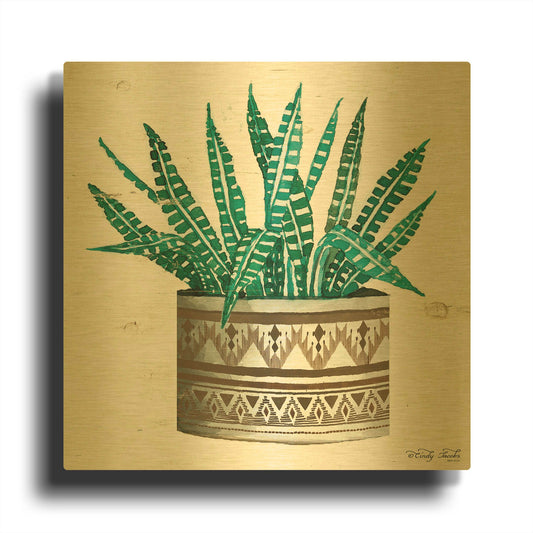 'Mud Cloth Vase V' By Cindy Jacobs Gold Metal Wall Art