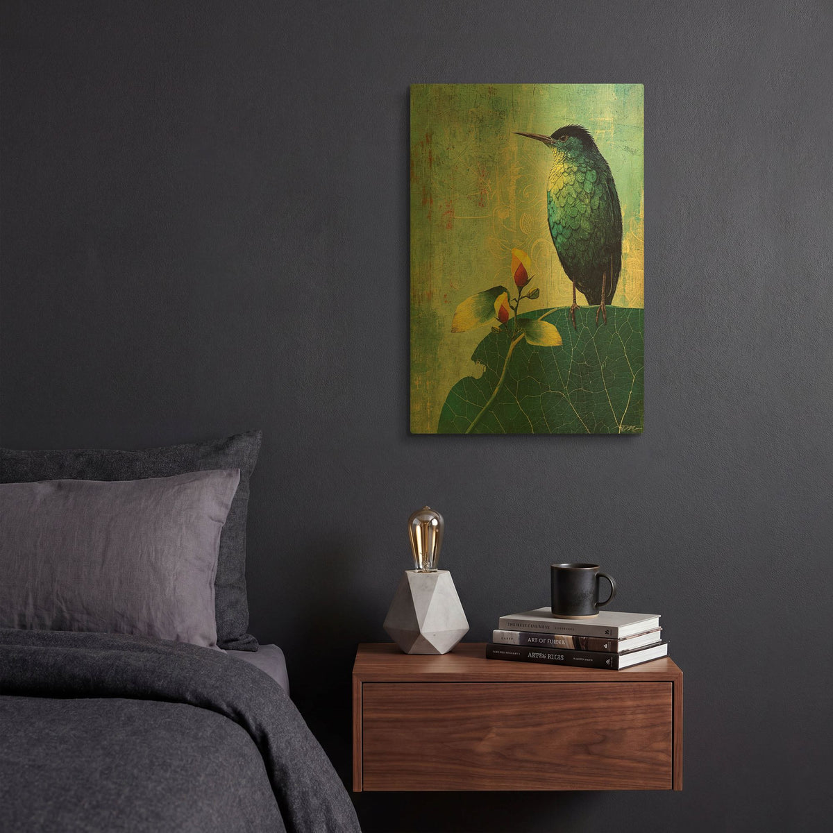 'Green Bird' By Momart Gold Metal Wall Art