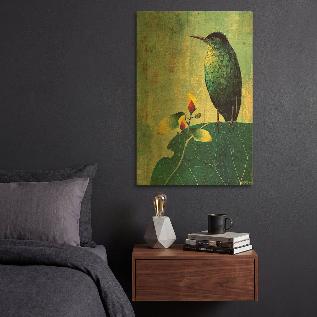 'Green Bird' By Momart Gold Metal Wall Art
