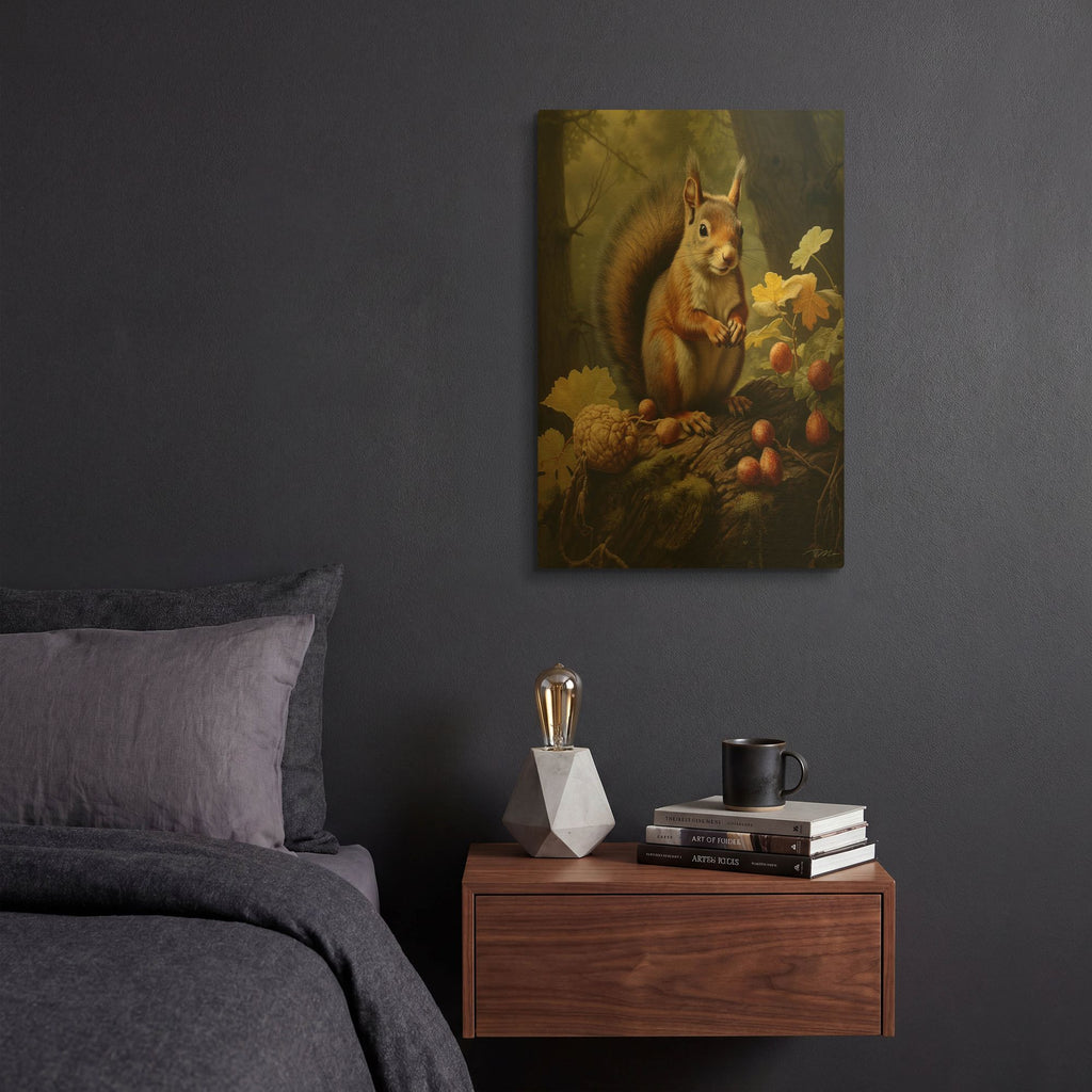 'Grey Squirrel In The Woods' By Momart Gold Metal Wall Art