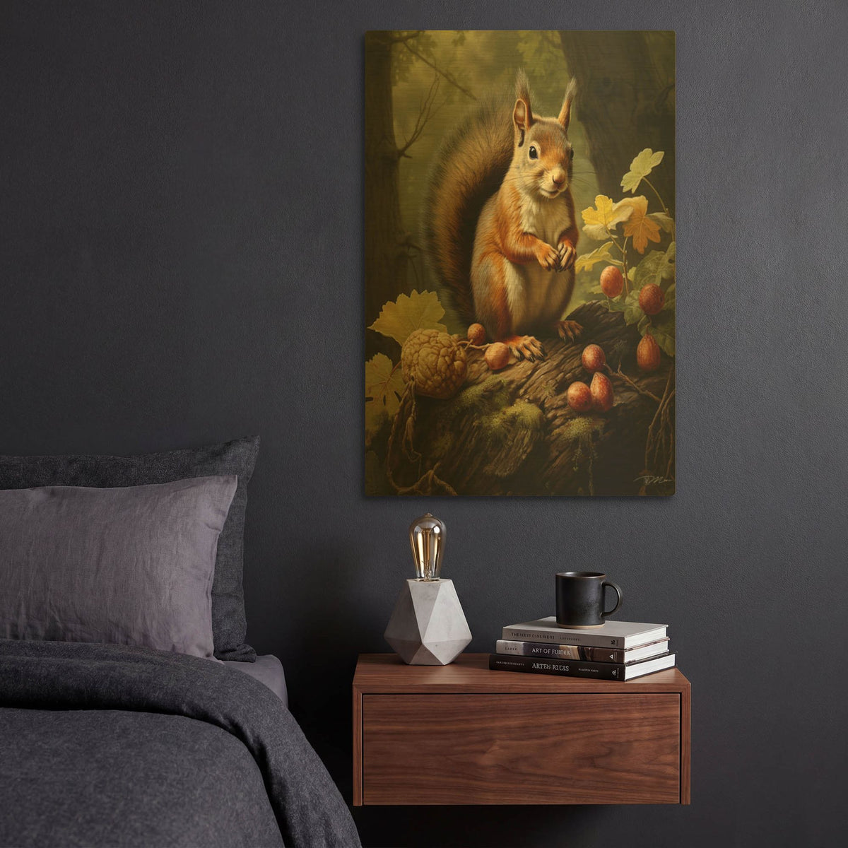 'Grey Squirrel In The Woods' By Momart Gold Metal Wall Art