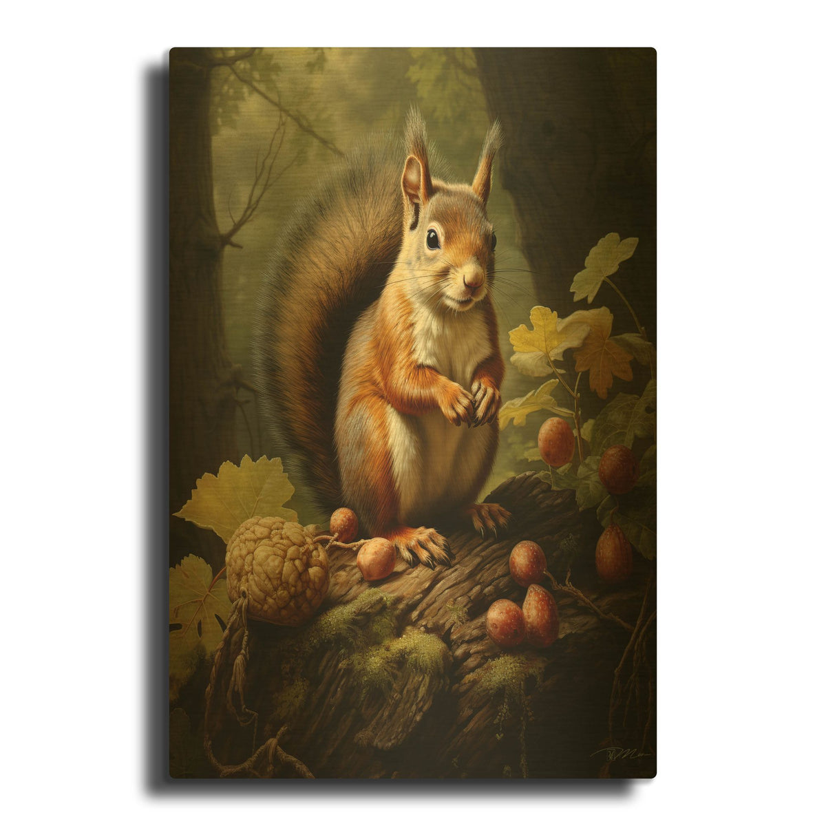 'Grey Squirrel In The Woods' By Momart Gold Metal Wall Art