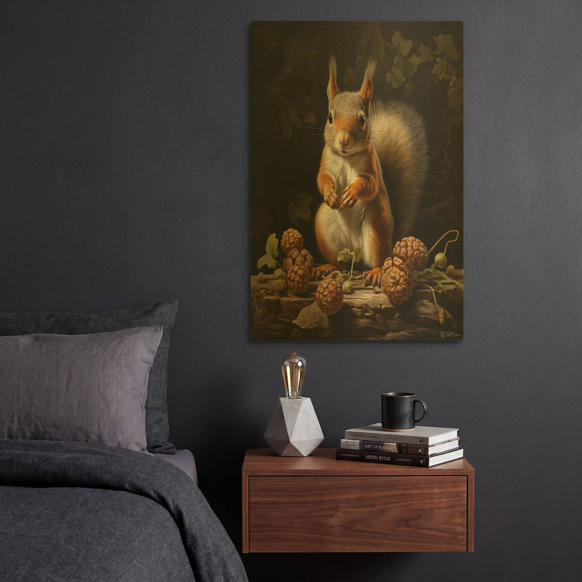 'Grey Squirrel With Berries' By Momart Gold Metal Wall Art