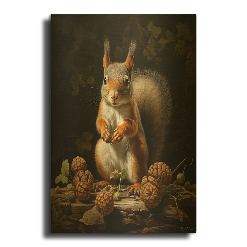 'Grey Squirrel With Berries' By Momart Gold Metal Wall Art