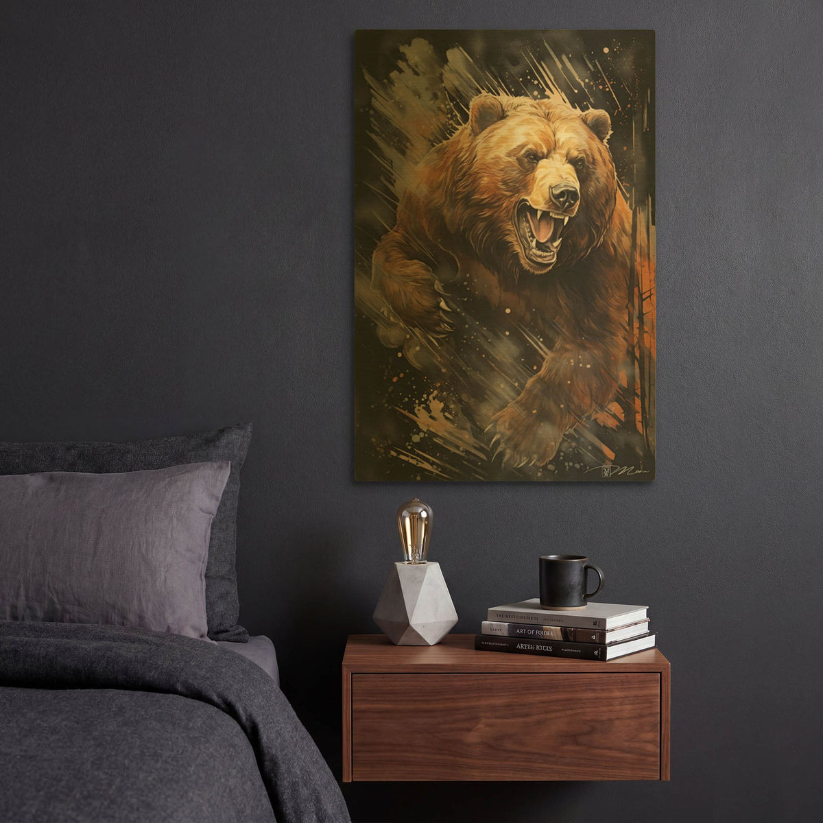 'Grizzly Bear' By Momart Gold Metal Wall Art
