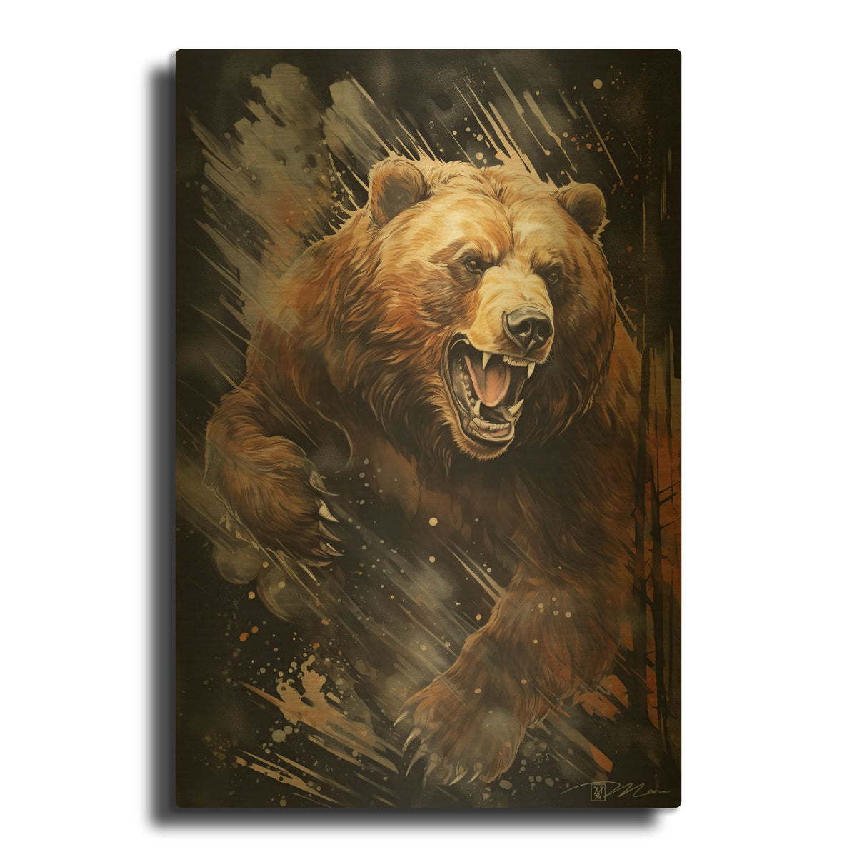'Grizzly Bear' By Momart Gold Metal Wall Art