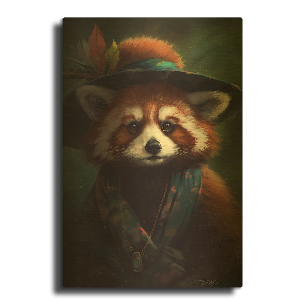'Gypsy Red Panda' By Momart Gold Metal Wall Art
