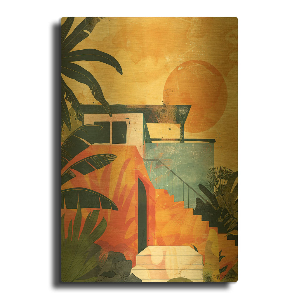 'Happy House 2' By Momart Gold Metal Wall Art