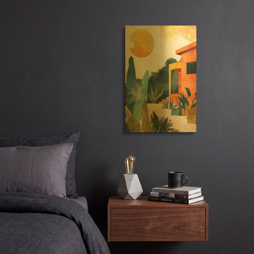 'Happy House 3' By Momart Gold Metal Wall Art