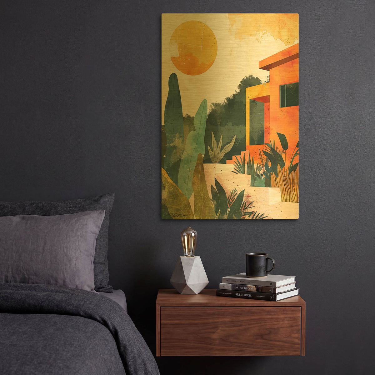 'Happy House 3' By Momart Gold Metal Wall Art
