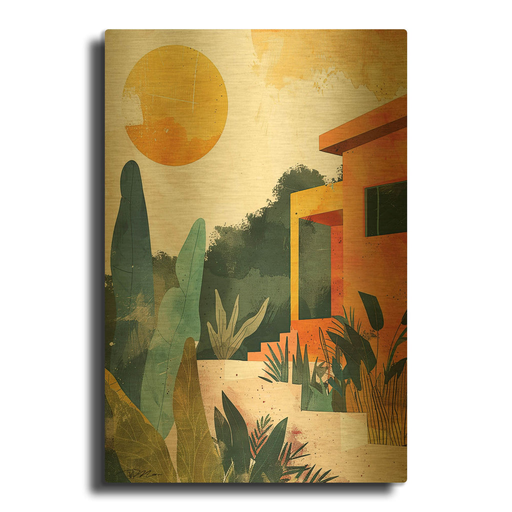 'Happy House 3' By Momart Gold Metal Wall Art